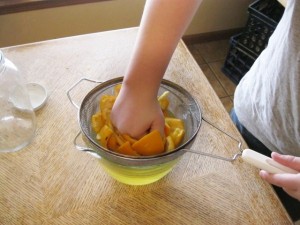 Squeeze the liquid from the orange peels
